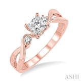 3/8 Ctw Diamond Engagement Ring with 1/3 Ct Princess Cut Center Stone in 14K Rose Gold