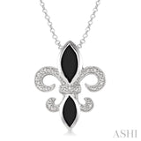 10x5 & 8x4 mm marquise cut Onyx and 1/50 Ctw Single Cut Diamond Fleur De Lis Pendant in Sterling Silver with Chain