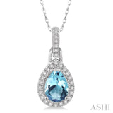 7x5 MM Pear Shape Aquamarine and 1/10 Ctw Round Cut Diamond Pendant in 10K White gold with Chain