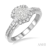 7/8 Ctw Diamond Lovebright Engagement Ring in 14K White Gold