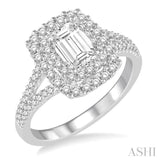 1 1/6 Ctw Diamond Engagement Ring with 1/2 Ct Octagon Shaped Center stone in 14K White Gold
