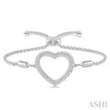1/10 Ctw Heart Charm Round Cut Diamond Sterling Silver Lariat Bracelet