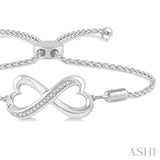 Silver Infinity Shape Heart Shape Diamond Lariat Bracelet