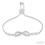 Silver Infinity Shape Heart Shape Diamond Lariat Bracelet