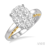 1 Ctw Round Diamond Lovebright Oval Solitaire Style Engagement Ring in 14K White and Yellow Gold