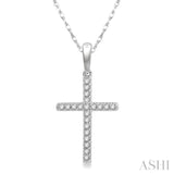 1/10 Ctw Cross Charm Round Cut Diamond Fashion Pendant in 10K White Gold with chain