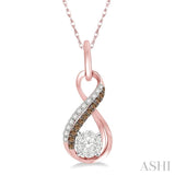 1/5 Ctw Winding Brown & White Round Cut Diamond Lovebright Pendant With Link Chain in 14K Rose Gold