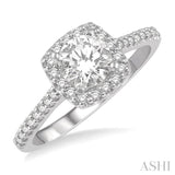 1/3 Ctw Square Shape Diamond Semi-Mount Engagement Ring in 14K White Gold