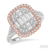 1 1/4 Ctw Baguette & Round Cut Fusion Diamond Ring in 14K White and Rose Gold