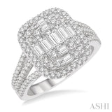 1 1/4 Ctw Baguette & Round Cut Fusion Diamond Ring in 14K White Gold