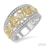 5/8 Ctw Round and Princess Cut Diamond Wide Band in 14K White and Yellow Gold