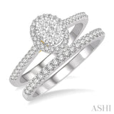 1/2 Ctw Lovebright Diamond Wedding Set in 14K With 1/3 Ctw Oval Shape Engagement Ring in White and Yellow Gold and 1/5 Ctw Wedding Band in White Gold