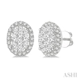 3/4 Ctw Oval Shape Lovebright Round Cut Diamond Stud Earrings in 14K White Gold