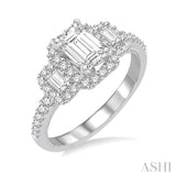 5/8 ctw Diamond Ladies Engagement Ring with 1/4 Ct Emerald Cut Center Stone in 14K White Gold