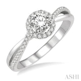 3/4 ctw Criss-Cross Shank Round Cut Diamond Ladies Engagement Ring with 1/2 Ct Round Cut Center Stone in 14K White Gold