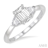 3/4 ctw Emerald and Triangle Cut Diamond Ladies Engagement Ring with 1/2 Ct Emerald Cut Center Stone in 14K White Gold