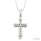 1/10 Ctw Round Cut Diamond Cross Pendant in 10K White Gold with Chain