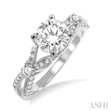 7/8 Ctw Diamond Engagement Ring with 5/8 Ct Round Cut Center Stone in 14K White Gold