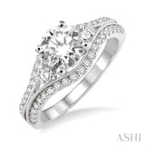 1 Ctw Diamond Engagement Ring with 1/2 Ct Round Cut Center Stone in 14K White Gold