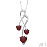 5&7 mm Heart Shape Garnet and 1/50 ctw Single Cut Diamond Pendant in Sterling Silver with Chain