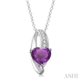8x8 mm Heart Shape Amethyst and 1/20 ctw Single Cut Diamond Pendant in Sterling Silver with Chain