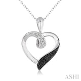 1/8 Ctw White and Black Diamond Heart Shape Pendant in Sterling Silver with Chain