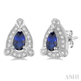 5x3 mm Pear Shape Sapphire and 1/6 Ctw Round Cut Diamond Earrings in 14K White Gold