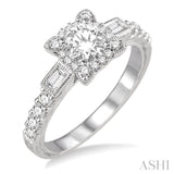 3/4 Ctw Diamond Engagement Ring with 3/8 Ct Round Cut Center Stone in 14K White Gold