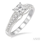 5/8 Ctw Diamond Engagement Ring with 3/8 Ct Princess Cut Center Stone in 14K White Gold
