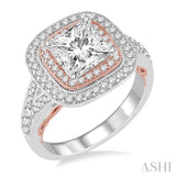 5/8 Ctw Round Cut Diamond Semi-Mount Engagement Ring in 14K White and Rose Gold