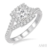 7/8 Ctw Diamond Engagement Ring with 3/8 Ct Princess Cut Center Stone in 14K White Gold