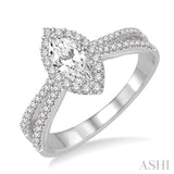 5/8 Ctw Diamond Engagement Ring with 1/3 Ct Marquise Cut Center stone in 14K White Gold