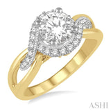 3/4 Ctw Diamond Engagement Ring with 1/2 Ct Round Cut Center Stone in 14K Yellow and White Gold
