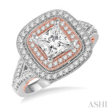 1/2 Ctw Semi-Mount Split Shank Round Cut Diamond Engagement Ring in 14K White and Rose Gold