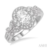 3/8 Ctw Round Diamond Oval Halo Semi-Mount Engagement Ring in 14K White Gold