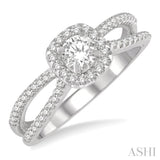 5/8 Ctw Cushion Shape Split Shank Diamond Engagement Ring with 1/3 Ct Round Cut Center Stone in 14K White Gold