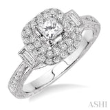 7/8 Ctw Diamond Engagement Ring with 1/3 Ct Princess Cut Center Stone in 14K White Gold