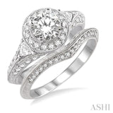 1 1/2 Ctw Diamond Wedding Set with 1 1/3 Ctw Round Cut Engagement Ring and 1/10 Ctw Wedding Band in 14K White Gold