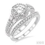 1 3/8 Ctw Diamond Wedding Set with 1 1/6 Ctw Round Cut Engagement Ring and 1/4 Ctw Wedding Band in 14K White Gold