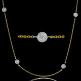 18K Two-tone necklace with 6 white gold diamond stations 0.59 ctw on yellow gold chain, 18