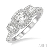 5/8 ctw Cushion Shape Past, Present & Future Round Cut Diamond Semi Mount Engagement Ring in 14K White Gold