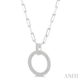 Pave-Set Circle Paper Clip Diamond Fashion Pendant