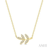 1/10 ctw Leaf Motif Round Cut Diamond Petite Fashion Pendant With Chain in 10K Yellow Gold