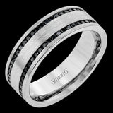 The clean, modern design of this wedding band features an impressive 1.20 ctw of black diamonds in two rows against a brushed grey gold background.