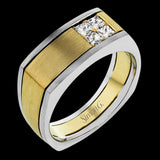 This fashionable two-tone 14k gold men's band features a bold square of .47 ctw of white princess cut diamonds.