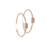 Rose Gold Finish Sterling Silver Corean Cable Hoop Earrings with a Barrell with Simulated Diamonds