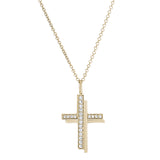 Gold Finish Sterling Silver Micropave Shadow Cross Pendant with Simulated Diamonds on 18