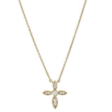 Gold Finish Sterling Silver Micropave Marquis Cross Pendant with Simulated Diamonds on 16