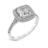 This beautiful, classic style setting features a double halo design built for an oval center stone. It contains .40 ctw of side diamonds.