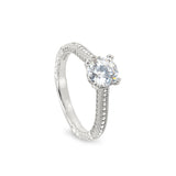 Platinum Finish Sterling Silver Micropave Vintage Engagement Ring with 100 Facet Simulated Daimond